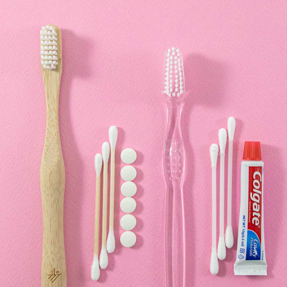 bamboo and plastic toothbrush